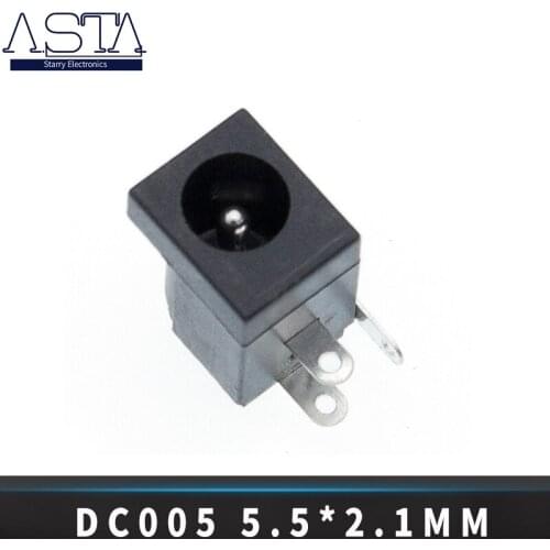 10Pcs DC-005 Black DC Power Jack Socket Connector DC005 5.5*2.1mm 2.1 socket Round the needle