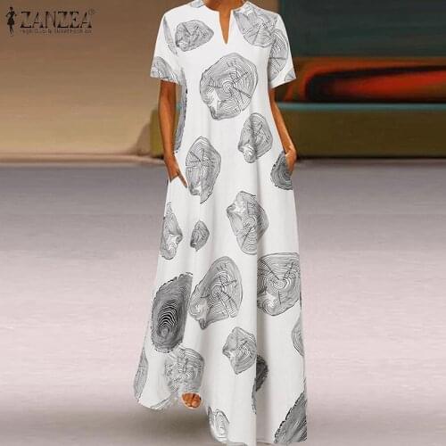 Bohemian Printed Maxi Long Dress Women Casual Short Sleeve Sundress ZANZEA O Neck Loose Kaftan Oversized Elegant Vestidos Robe