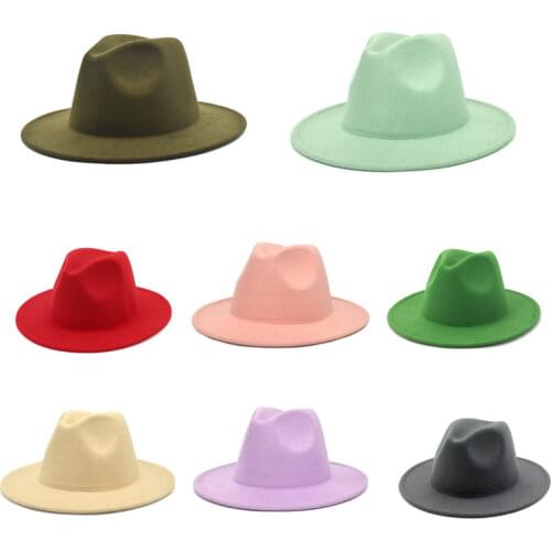 Fedora hat for womens new fluorescent green jazz hat autumn and winter monochrome woolen top hat unisex barnacle hat wholesale