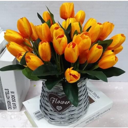 Artificial 9 Heads Tulip Flowers Bouquet Real Touch Simulation Flowers For Home Wedding Party Decoration