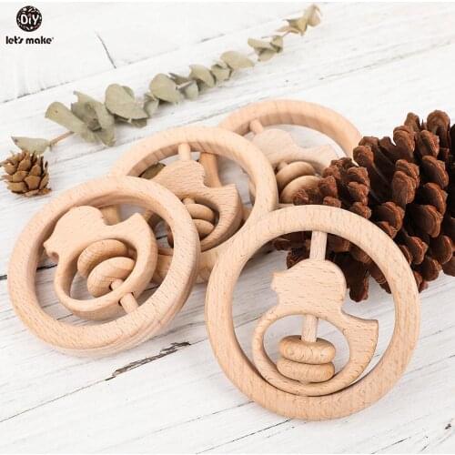 LetS Make 5Pcs Beech Wooden Ring Dark Wooden Teether Toys For Kids Rattle Bedding Toddler Toy Baby Teether