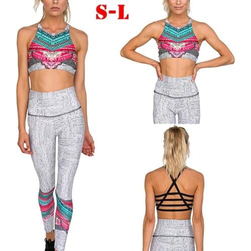 Printed Yoga Fitness 2 Piece Yoga Set Floral Print Women Bra+Long Pants Sportsuite For Women Fitness Sport Suit Women Sportswear