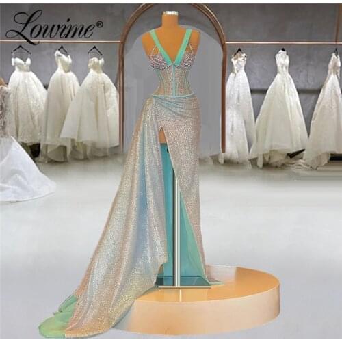 Lowime V Neck Party Dress Hot Sexy Women Evening Dresses Long Mermaid Evening Gowns Wear Beaded Plus Size Prom Party Dress Robes
