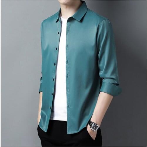 Soft Silk Long Sleeve Shirts For Mens Light Green Mens Satin Shirts Big Size Wide Shirts Purple Smooth Plain Broad Cozy Blouses
