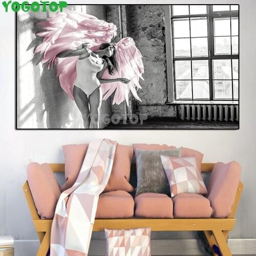 DIY 5D Diamond Painting Angel Wings Pink Feather Cross Stitch Kit Full Diamond Embroidery Mosaic Picture Rhinestone Decor YY5134