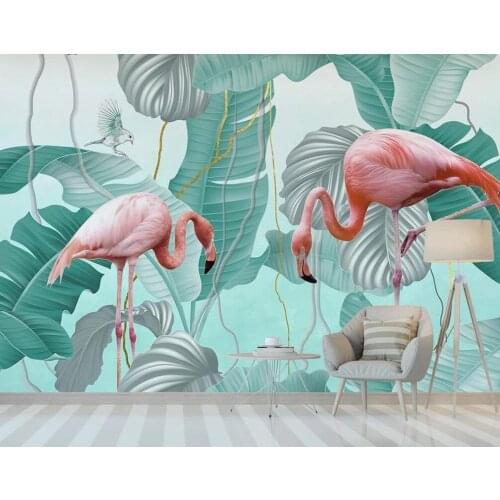 Custom 3D mural wallpaper Nordic simple flamingo tropical leaves TV sofa background wall decoration painting