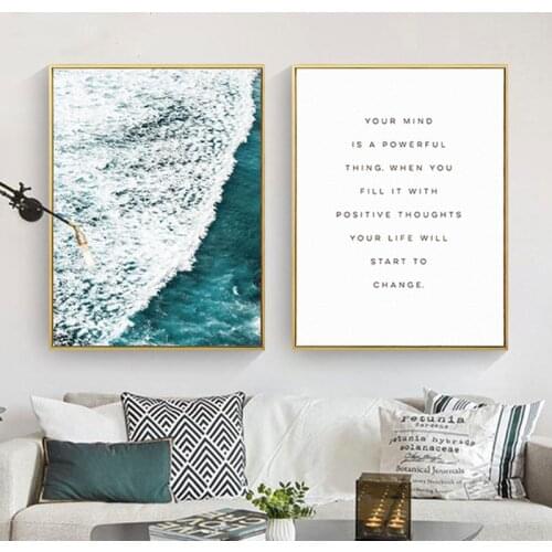 Nordic Canvas Painting Sea Wave Seascape Poster Wall Art Picture Print Modern Minimalist Painting Living Room Cuadros Decoration