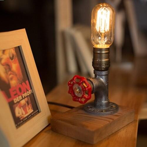 American style retro personalized water pipe table lamp bar Cafe bedroom dimmer night lamp