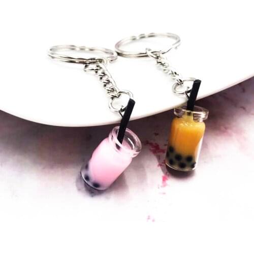 2019 New Fashion Milk Tea Pendant Keychains Women Girl Bag Car Charm Chain Keyring Party Jewelry Cute Key Chains Gifts
