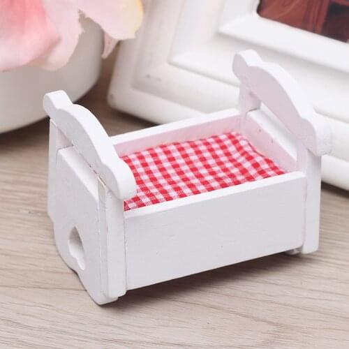 New Arrival 1:12 Dollhouse Miniature White Wooden Cardle Baby Bed Model Furniture Toys