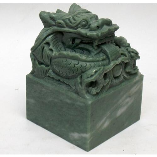 Chinese Traditional Green Dragon Jade Store Seal 8 cm length and width customized carve characters Seal large jade stamp