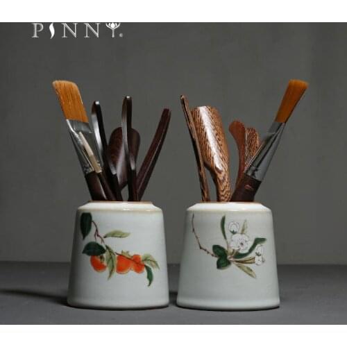 PINNY Your Kiln Porcelain Kung Fu Tea Accessories Bamboo Tea Spoon Ceramic Handpainted Flowers Tea Ceremony Decorations