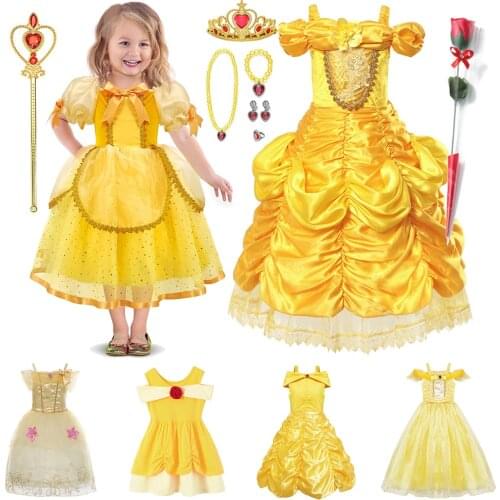 Belle Dress for Girl Princess Kids Floral Ball Gown Child Cosplay Beauty Costume Fancy Party Clothing For Cosplay Party