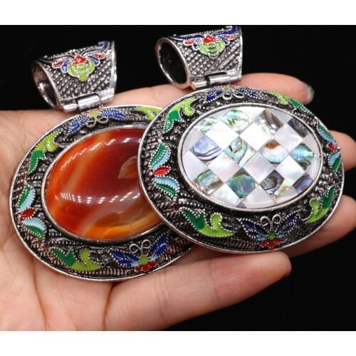 Natural Stone Alloy Pendant Lace Oval Shaped Semi-Precious For Jewelry Making DIY Necklace Bracelet Accessory