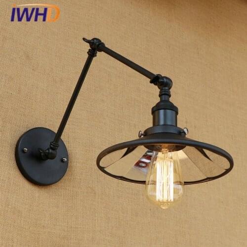 IWHD Industrial Vintage LED Wall Lamp Luxury Lens Retro Wall Light Rocker Arm Fixtures For Home Lighting Applique Murale Lumina
