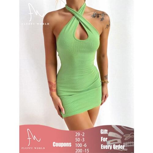 Sexy Women Sleeveless Bodycon Dress Summer Fashion Hollow Out Dress Women Y2K Backless Mini Dresses Beach Party Street Casual