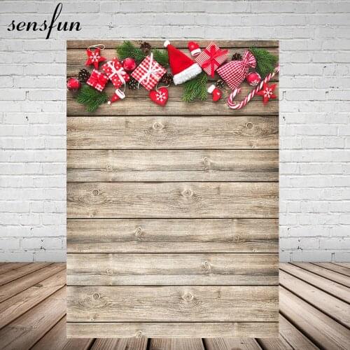 Sensfun Vintage Wood Photography Backdrop Christmas Gift Hat Sock Heart Stars Merry Christmas Background Customized 7x5ft Vinyl