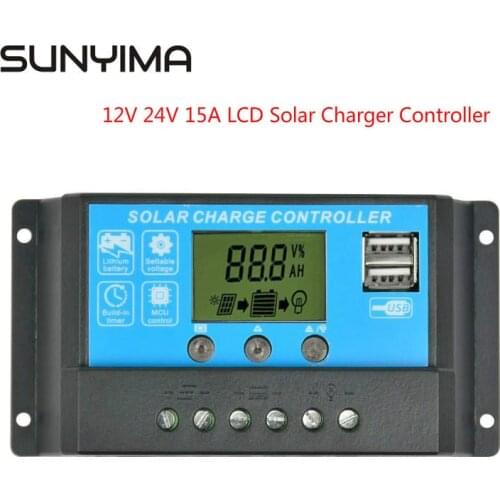 SUNYIMA 12V 24V 15A LCD Solar charger Controller Dual USB Solar panels Battery Charger Regulator Switching Controller