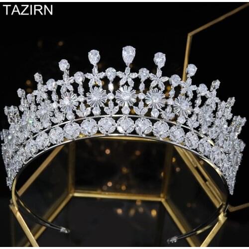 Sweet 16 Princess Full Cubic Zirconia Wedding Bridal Tiaras and Crowns Zircon Pageant Hair Jewelry CZ Party Prom Headpieces