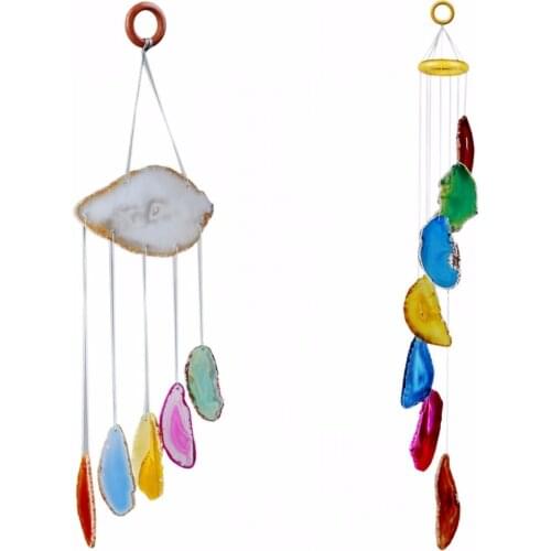 TUMBEELLUWA Multi-color Agate Slices Wind Chime Home Decoration,Crystal Collection
