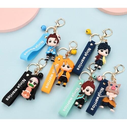 WANGLUFEI Anime Demon Slayer Resin Keychains Cartoon Brinco Blade of Ghost Rengoku Kyoujurou Bag Pendant Keyring Jewelry Gifts