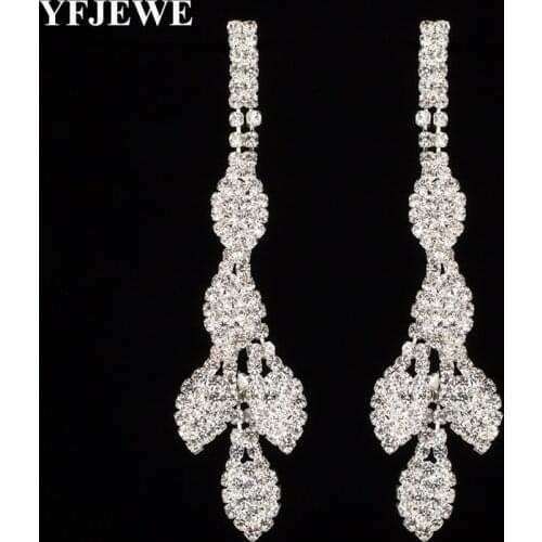 YFJEWE Luxury Gold and Silver Plated Drop Earrings Crystal Long Earrings Pendant Jewelry Women Birthday Gift Bijouterie E442