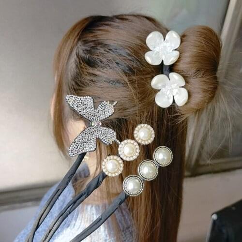 Butterfly Flower Round Hair Tied Half Ball Head Artifact Wedding Bridal Rhinestone Floral Hair Pins Clips Women Hair Accessories