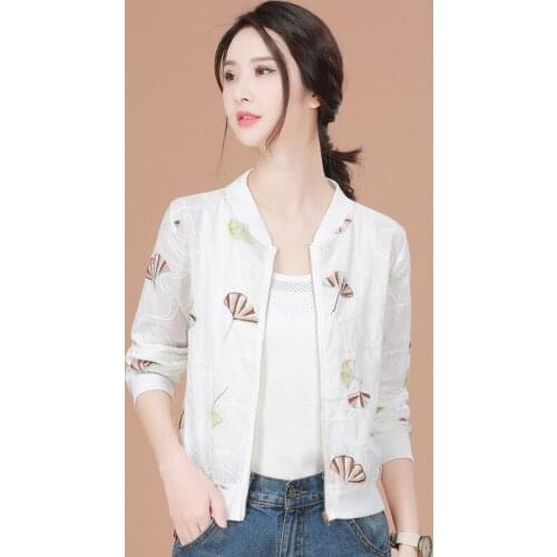 Spring Summer Jacket Women Casual White Embroidered Korean Coat Female Jacket Short Chaquetas Mujer 2020 D6326 KJ2570
