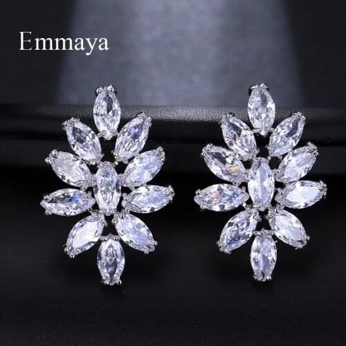 Emmaya Fashion Brand AAA Cubic Zircon Flower Shape Earrings for Women White Blue Colors Crystal Wedding Jewelry Gift Brinco