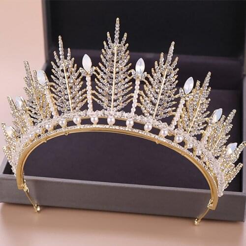 FORSEVEN Gold/Silver Color Rhinestone Crystal Handmade Crown Tiaras Bridal Women Wedding Headpiece Hair Jewelry Accessories