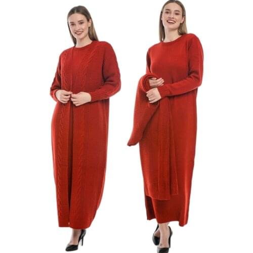 2 Piece Embroidery Patterned Maxi Dress and Cardigan Set For Women For All Seasons One Size M-XL Turkish Quality Abaya Pullover