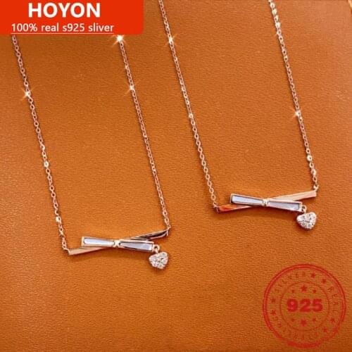 S925 Sterling Silver Bow Love Necklace Pendant For Women Rose Gold White Gold Simple Trend Clavicle Chain Fine Jewelry Gift