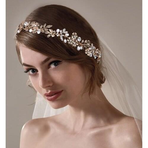 ZMHP355 Alloy Leaf Wedding Hair Ribbon Headbands for Wedding Gold Hair Vine Jeweled Headpieces Bridesmaid Gift Bridal Headwear