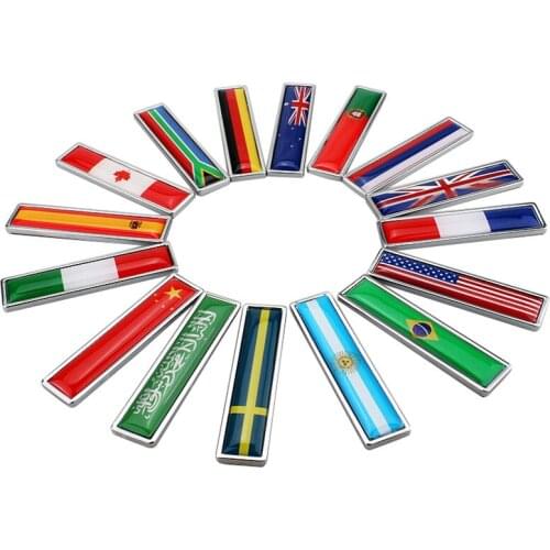 1Pair 3D Zinc Alloy Car Stickers Italian Brazil France Russian USA UK Spanish Germany Flag Fender Emblem Badge Car Accessories