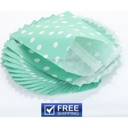 200pcs Aqua Party Favor Bags White Small Polka Dot-Birthday Paper Cookie Candy Buffet Treat Gift Goodie Bag-Choose Your Colors
