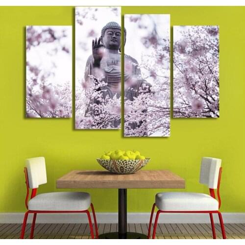 2017 Wall Picture For Home Decoration Gift 4Pcs Buddha Canvas Painting Elegant Flowers Painting On Canvas Zen Cuadros Abstractos