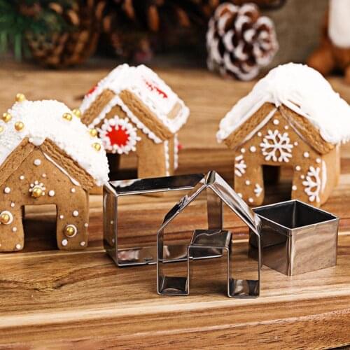 3Pcs Christmas Gingerbread House Biscuit Cutter Metal Cookie Pastry Mold Tool