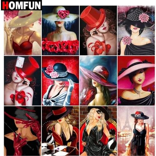 HOMFUN Full Square/Round Drill 5D DIY Diamond Painting "portrait de Femme" Embroidery Cross Stitch 5D Home Decor Gift