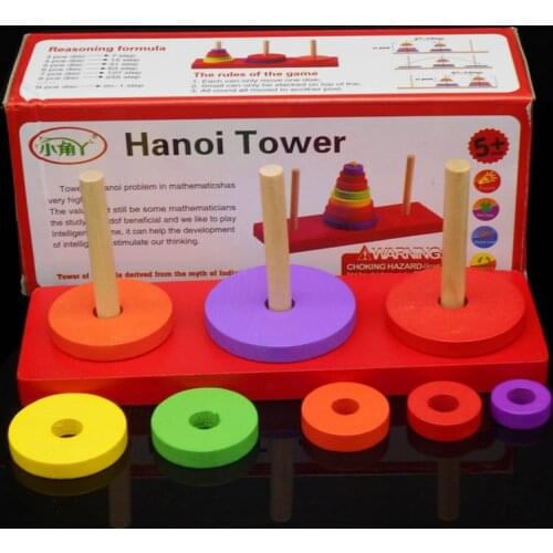 Tower of Hanoi Childrens Wooden building block Toy Kids' Floor Games Tower Hanoi Classic Challenging Educational Wood toy gift
