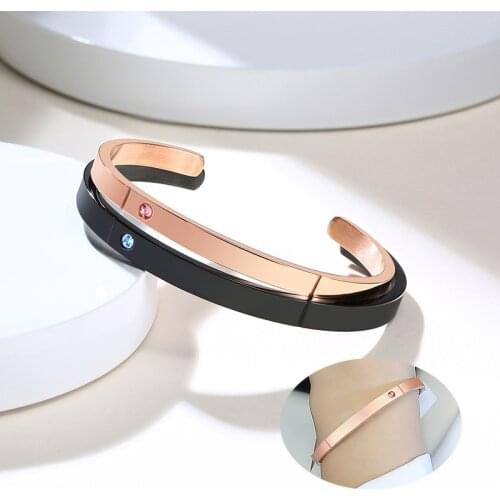 Engraved Custom Rose God Cuff Bracelet Stainless Steel CZ Bangle for Women Men Couples Lovers Inspirational Gifts