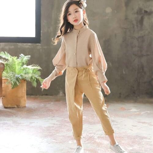 School big kids girls pants 2019 autumn spring ankle length pants for teenage girls kids pants cotton khaki clothes