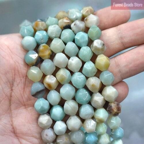 Natural Stone Faceted Mixed Amazonite Spacers Loose Beads DIY Charms Bracelet Accessories for Jewelry Making 14" Strand 6 8 10MM