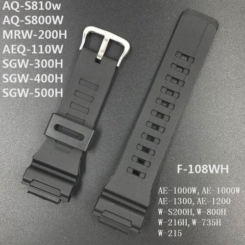 Black Replacement Wristband Strap For CASIO Digital Watch AQ-S810W SGW-300H SGW-400H AU Rubber Watchband For Electronic Watches