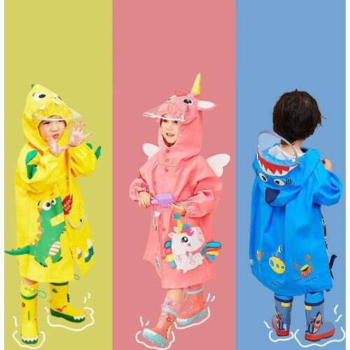Childrens Raincoat Hooded Cartoon Dinosaur Boys Rain Jumpsuit Lovely Pink Unicorn Baby Girl Rain Jackets 2-8Y Kids Rain Clothes