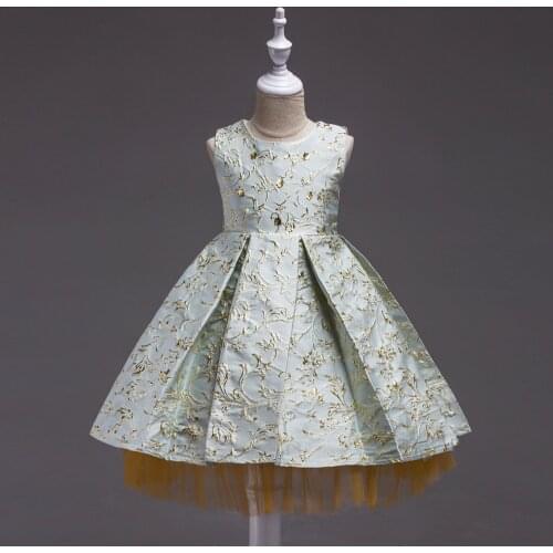 Girls summer dress Sleeveless Bronzing embroidered dress Princess Childrens costumes wedding Age size 3 4 5 6 7 8 9 10 11 years