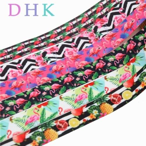DHK 50yards flamingo fruits printed grosgrain Ribbon Accessory hairbow headwear decoration Wholesale OEM DIY S844