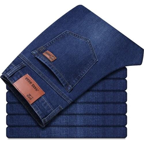 DEE MOONLY Brand Mens Slim Fit Jeans Fashion Business Classic Style Stretch Jeans Denim Pants Casual Trousers Male Black Blue