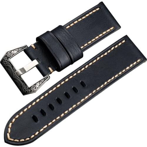 Royal blue leather strap, suitable for PAM111 441 20MM 22MM 24MM retro half-fold leather mens Watchband