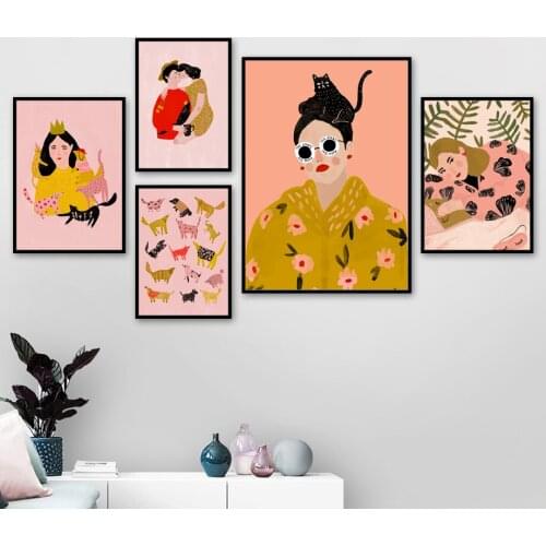 Fashion Glasses Girl Lover Animals Wall Art Canvas Painting Nordic Posters And Prints Wall Pictures For Girl Room Bedroom Decor
