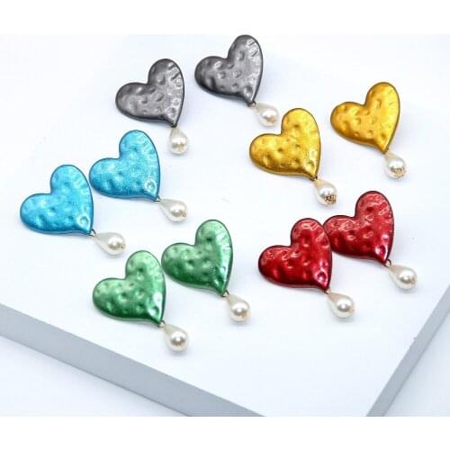 Europe America fashion women Jewelery, heart shape 5colors alloy and pearl drop earrings, 3pairs per lot can mix color